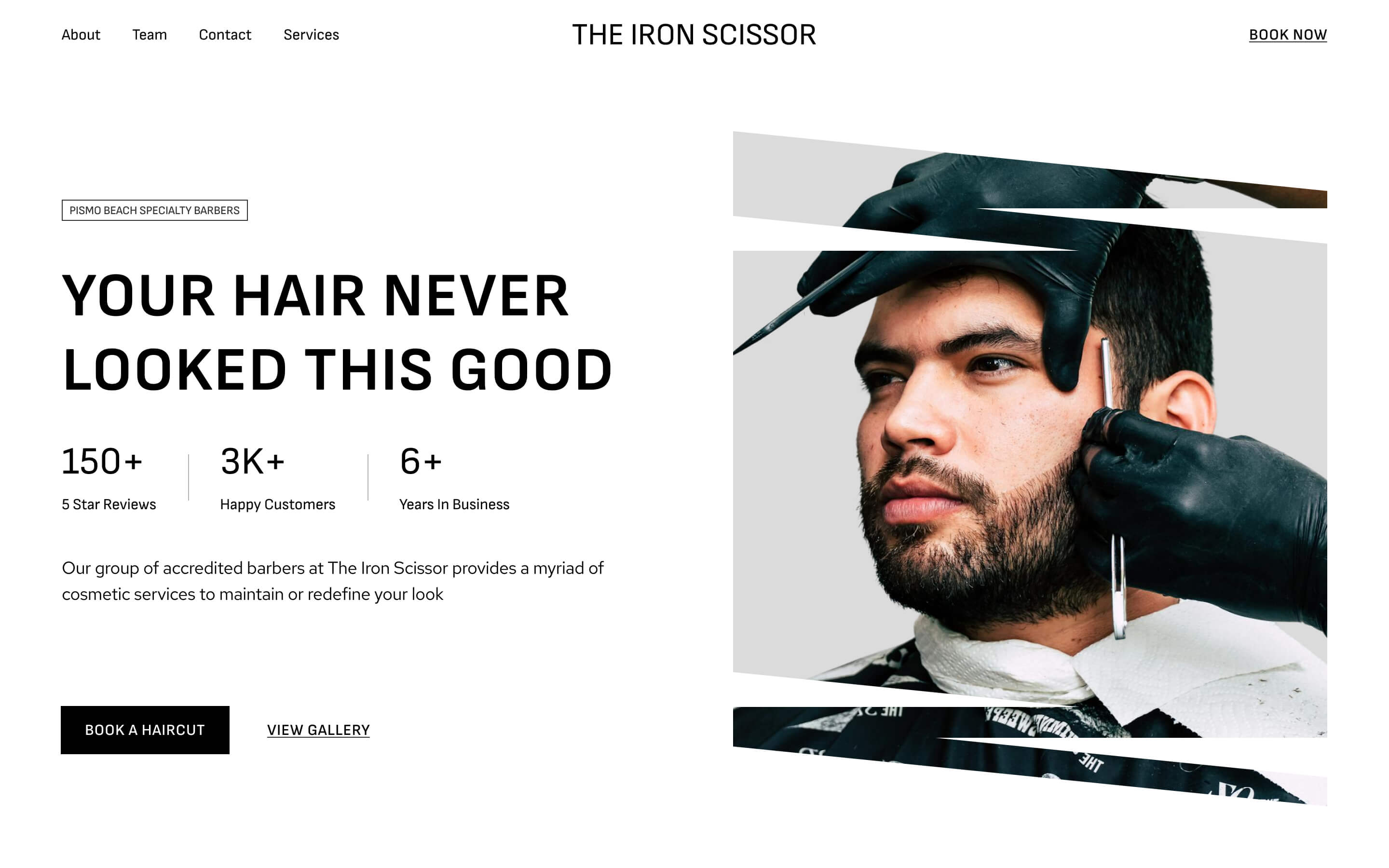 A modern barber website with bold visuals and clean layout, perfect for attracting new clients and showcasing services.