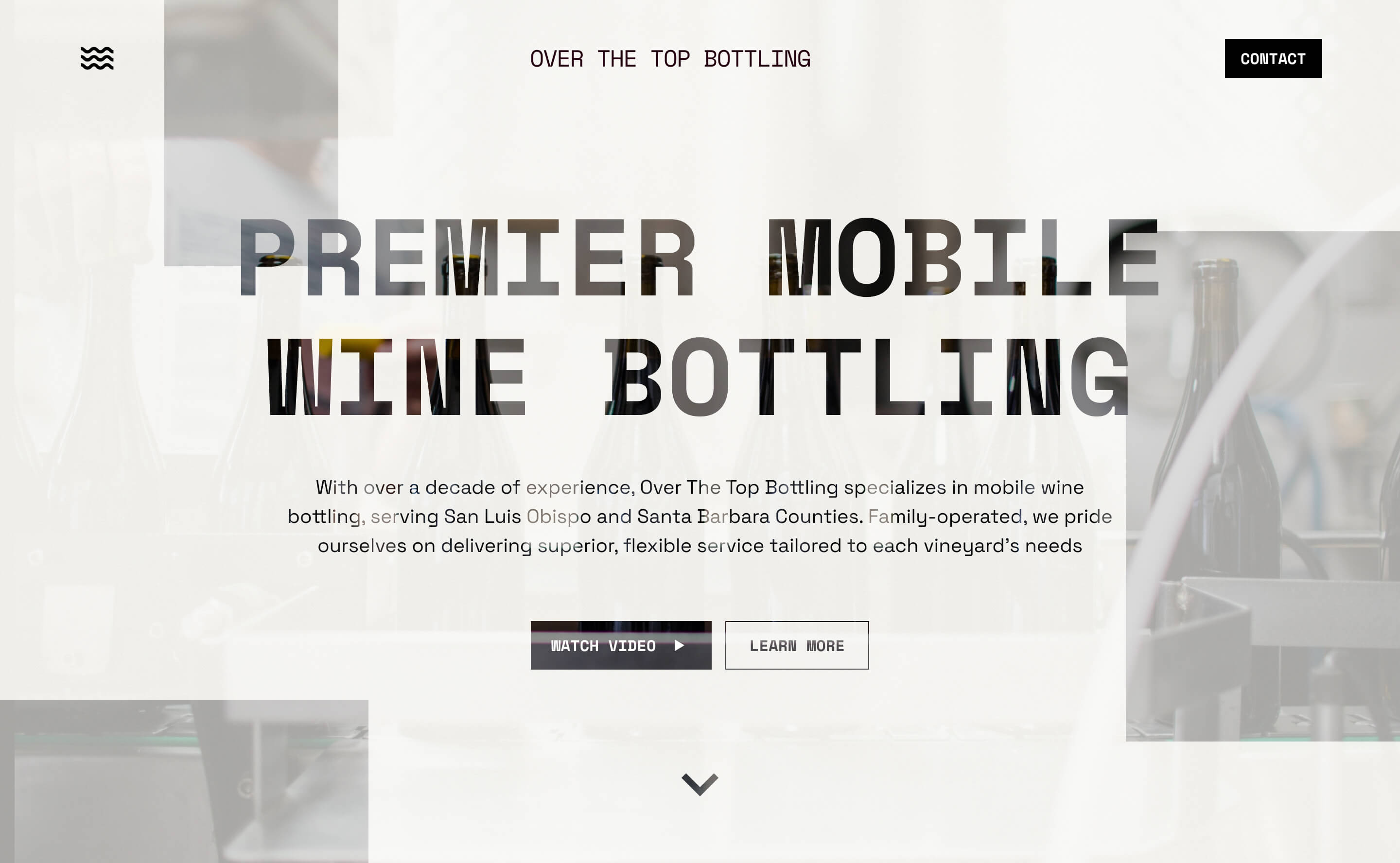 An inviting and modern website design for a mobile wine bottling service, highlighting convenience and expertise.
